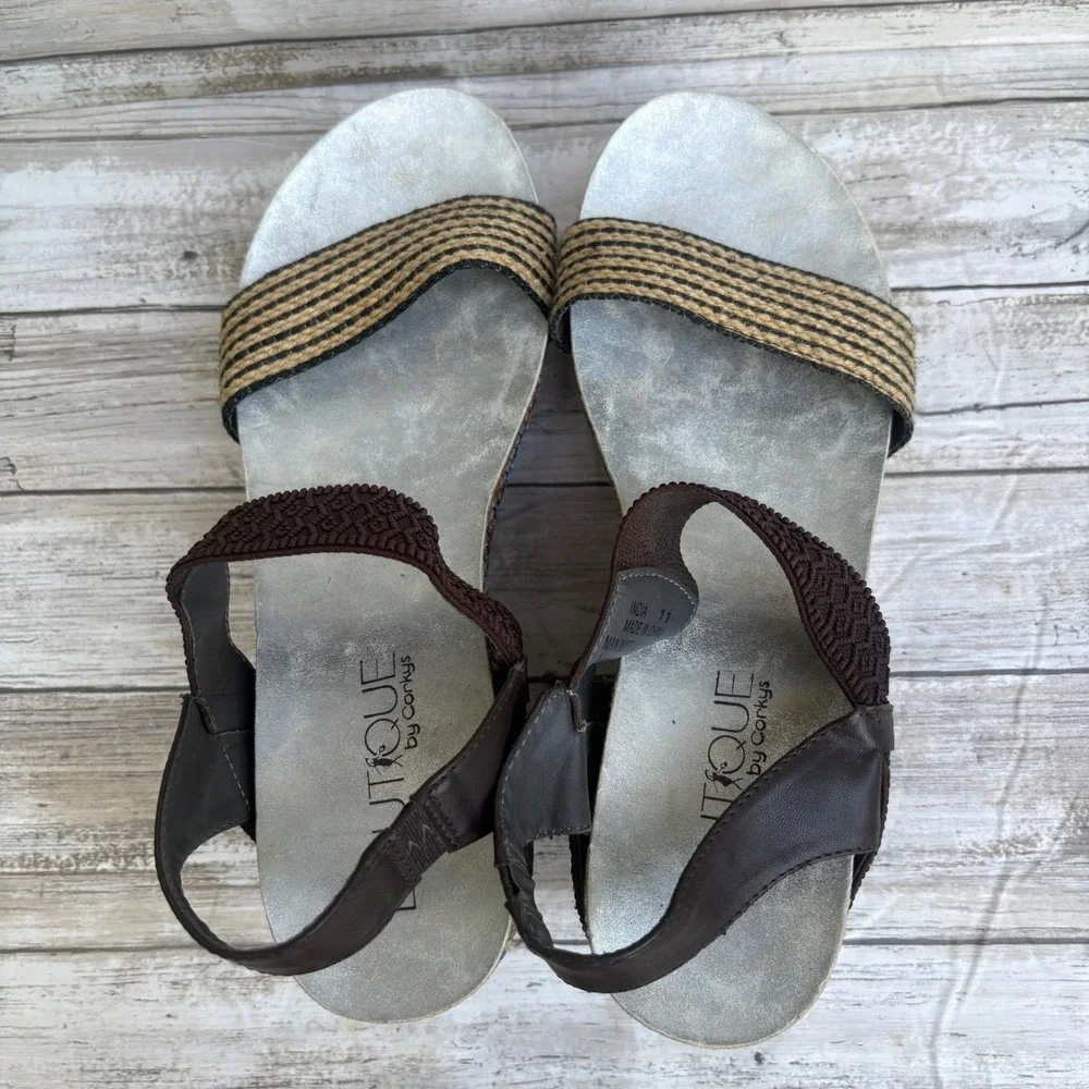 Boutique by Corkys India Wedge Sandals 11 Brown Colorful Platform Studded Boho